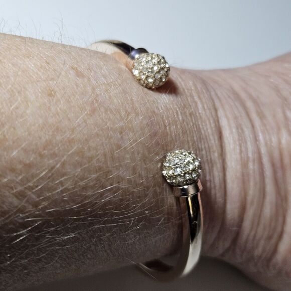 *Sale* Rose Gold Tone Hinges Bangle Bracelet With Clear Rhinestone Accents - Picture 3 of 11